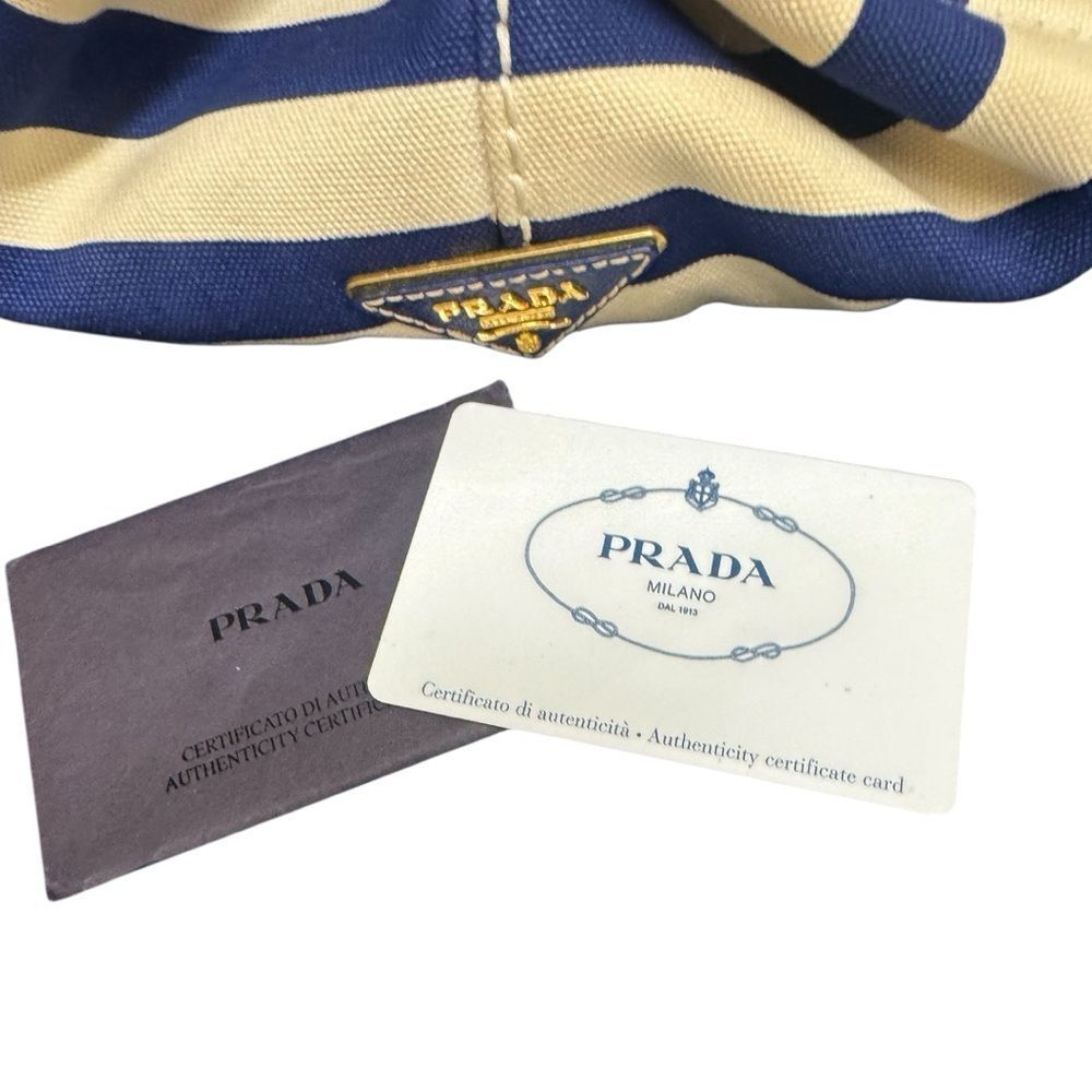 Prada Striped Blue & White Printed Canvas Large Canapa Tote Bag Auth - Picture 14 of 15